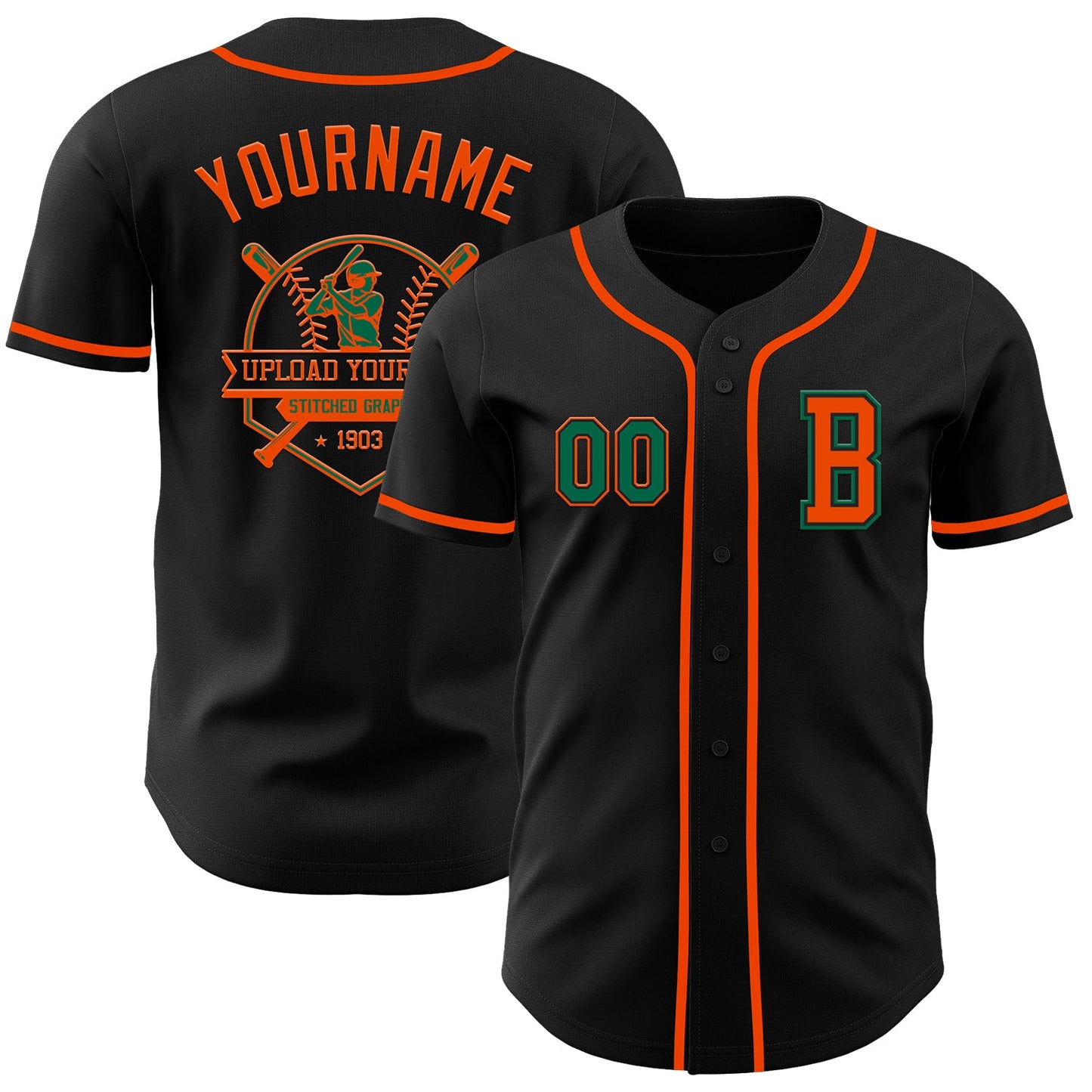 Custom Black Kelly Green-Orange Authentic Baseball Jersey - Sky-Custom