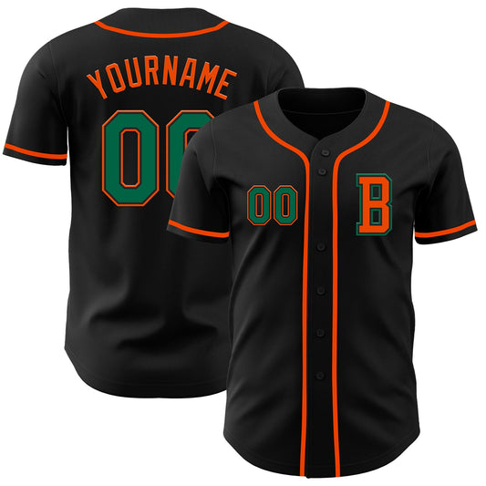 Custom Black Kelly Green-Orange Authentic Baseball Jersey - Sky-Custom