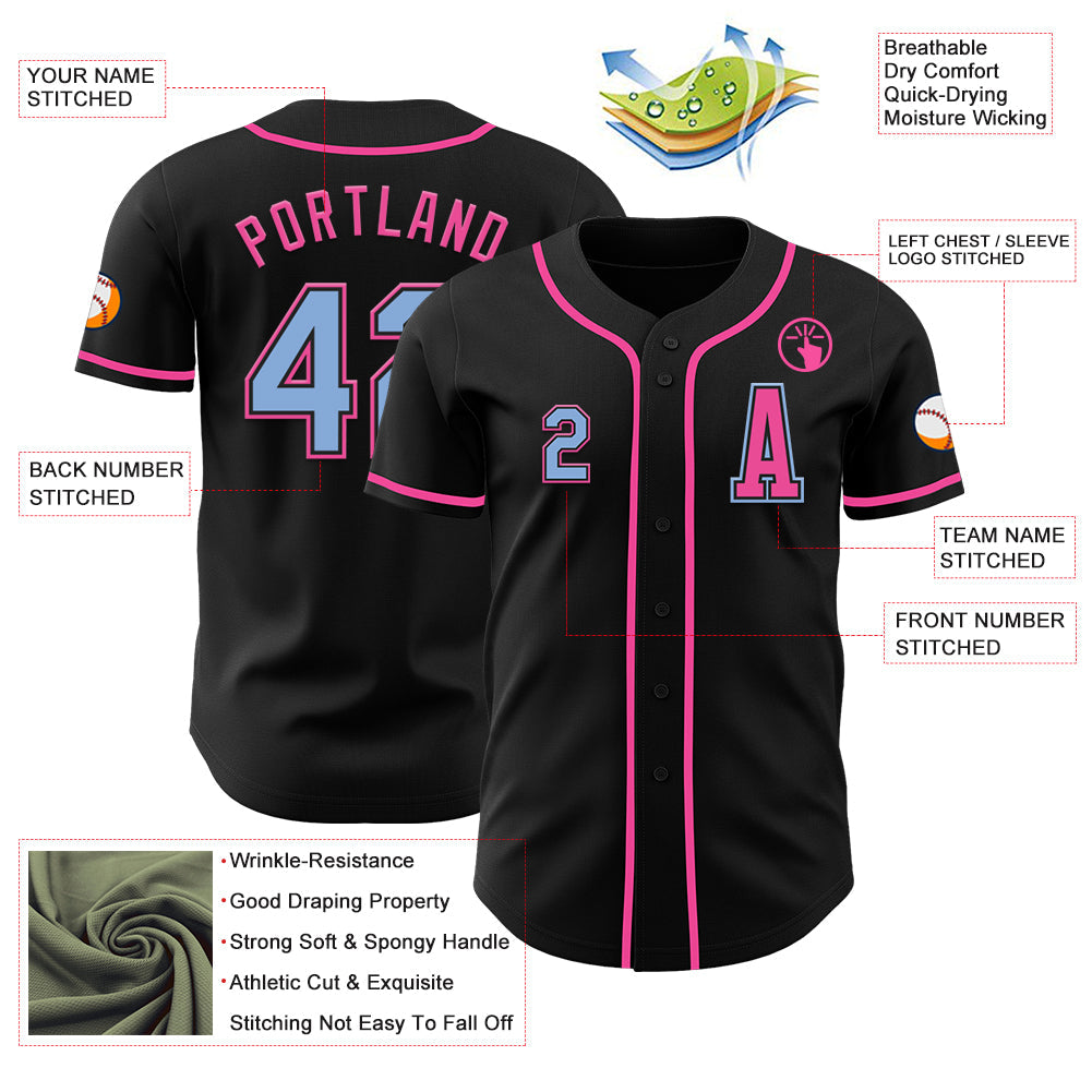 Custom Black Light Blue-Pink Authentic Baseball Jersey - Sky-Custom