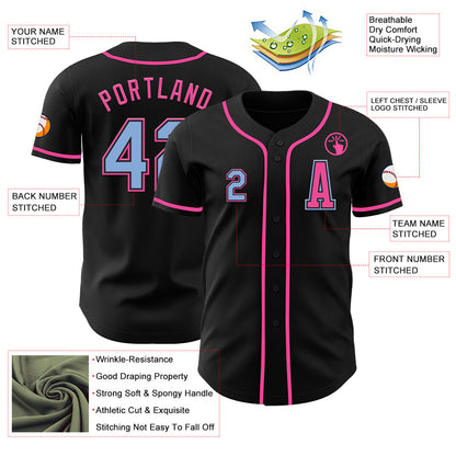 Custom Black Light Blue-Pink Authentic Baseball Jersey - Sky-Custom