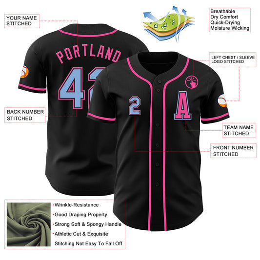 Custom Black Light Blue-Pink Authentic Baseball Jersey - Sky-Custom
