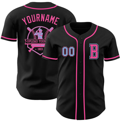 Custom Black Light Blue-Pink Authentic Baseball Jersey - Sky-Custom