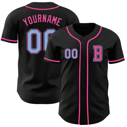 Custom Black Light Blue-Pink Authentic Baseball Jersey - Sky-Custom