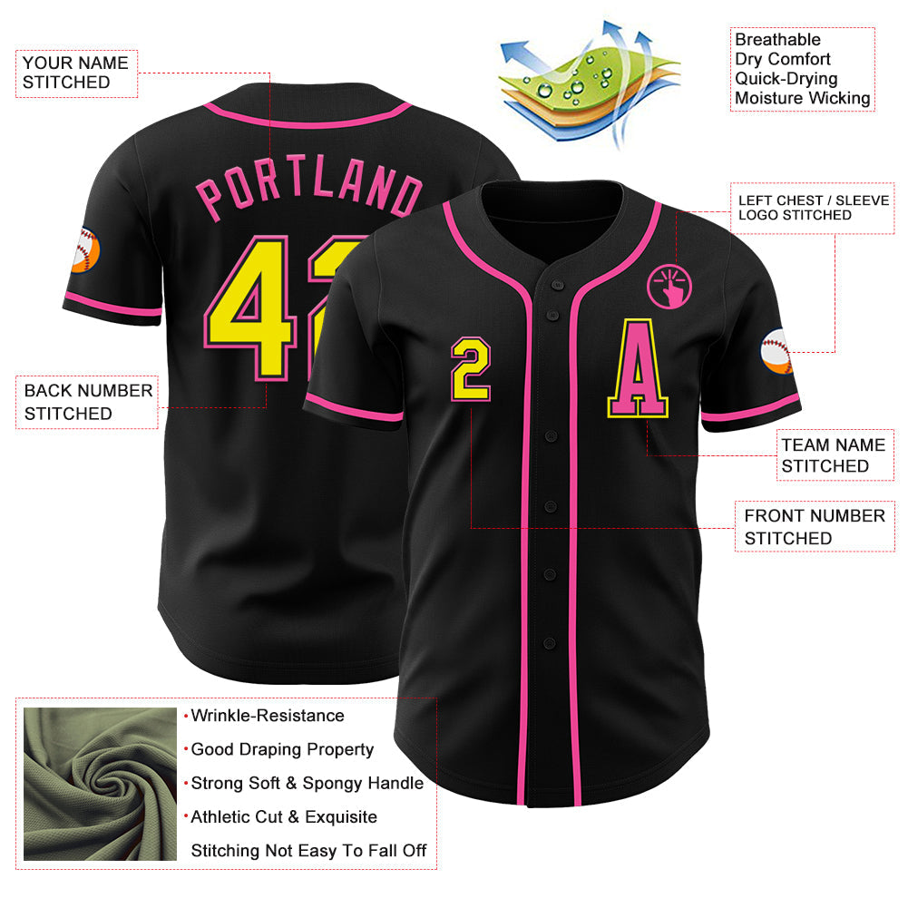 Custom Black Light Yellow-Pink Authentic Baseball Jersey - Sky-Custom