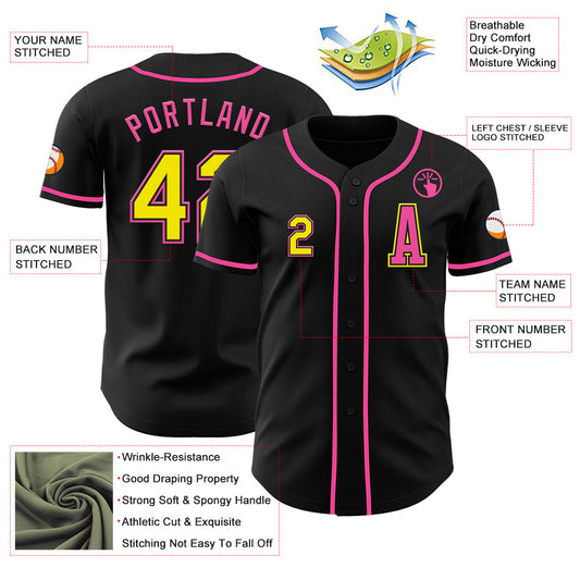 Custom Black Light Yellow-Pink Authentic Baseball Jersey - Sky-Custom