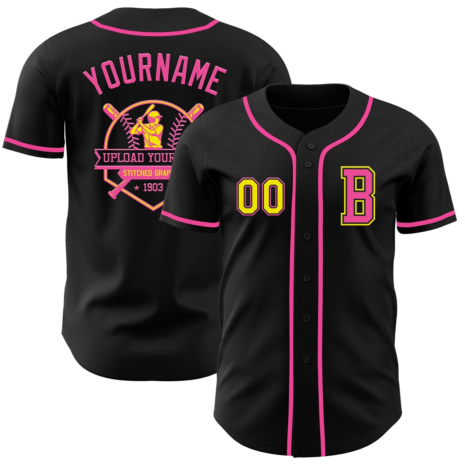 Custom Black Light Yellow-Pink Authentic Baseball Jersey - Sky-Custom