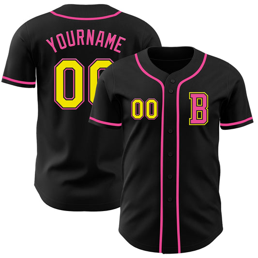 Custom Black Light Yellow-Pink Authentic Baseball Jersey - Sky-Custom
