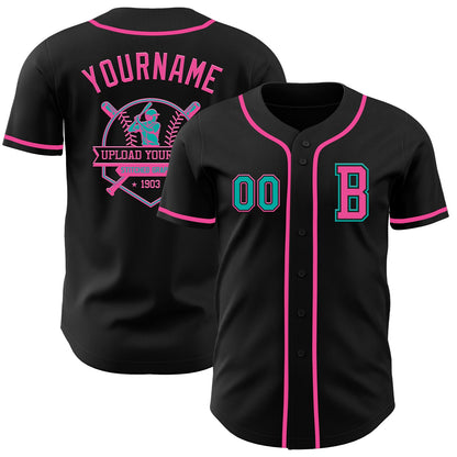 Custom Black Aqua-Pink Authentic Baseball Jersey - Sky-Custom