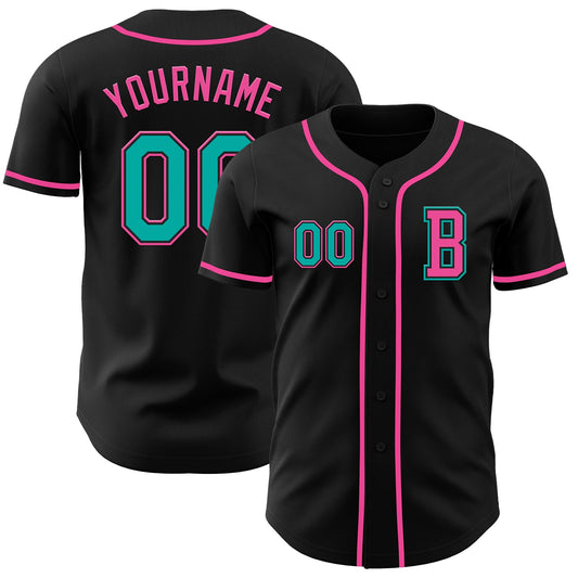 Custom Black Aqua-Pink Authentic Baseball Jersey - Sky-Custom