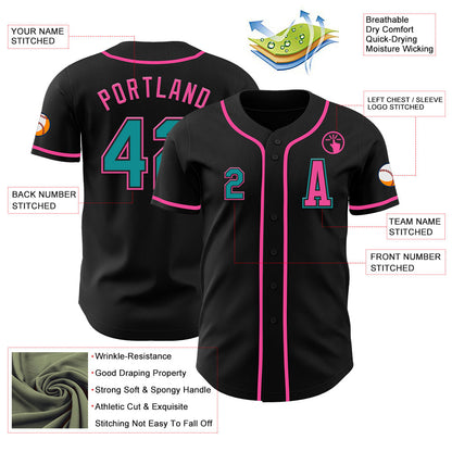Custom Black Teal-Pink Authentic Baseball Jersey - Sky-Custom