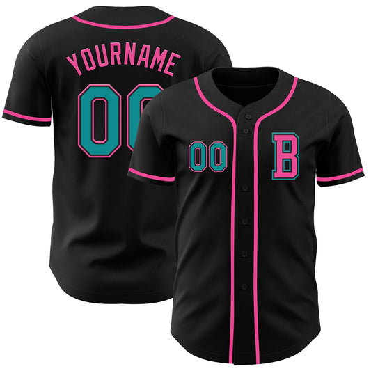 Custom Black Teal-Pink Authentic Baseball Jersey - Sky-Custom