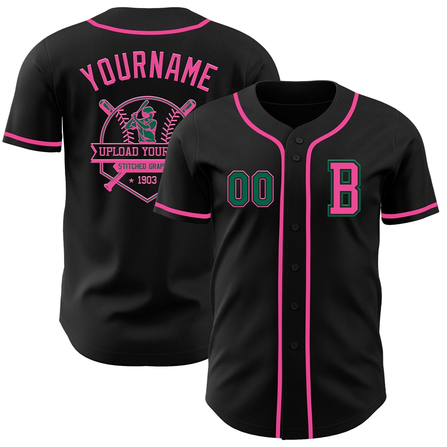 Custom Black Kelly Green-Pink Authentic Baseball Jersey - Sky-Custom