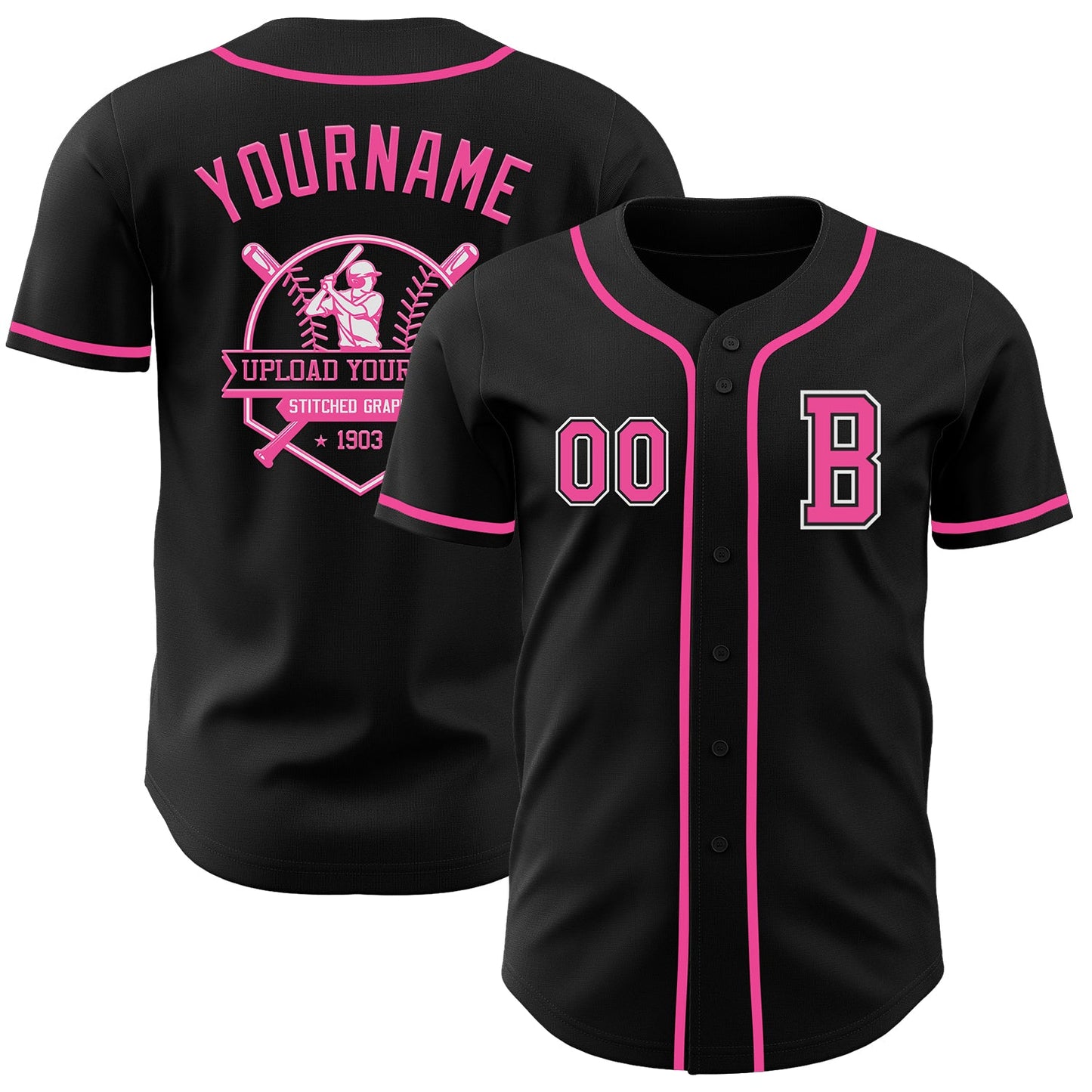 Custom Black Pink-White Authentic Baseball Jersey - Sky-Custom