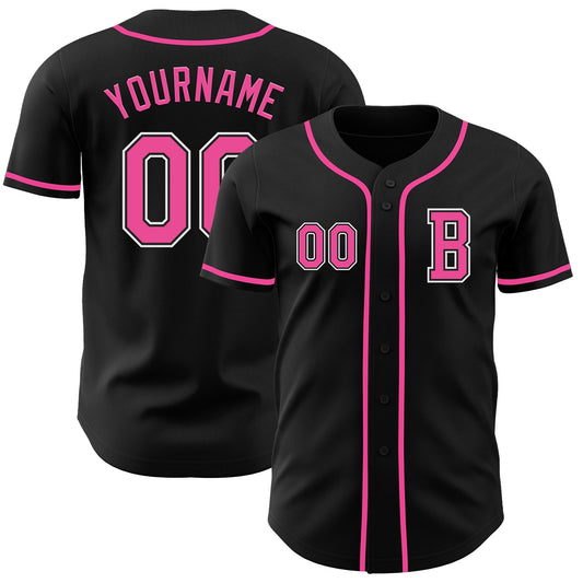 Custom Black Pink-White Authentic Baseball Jersey - Sky-Custom