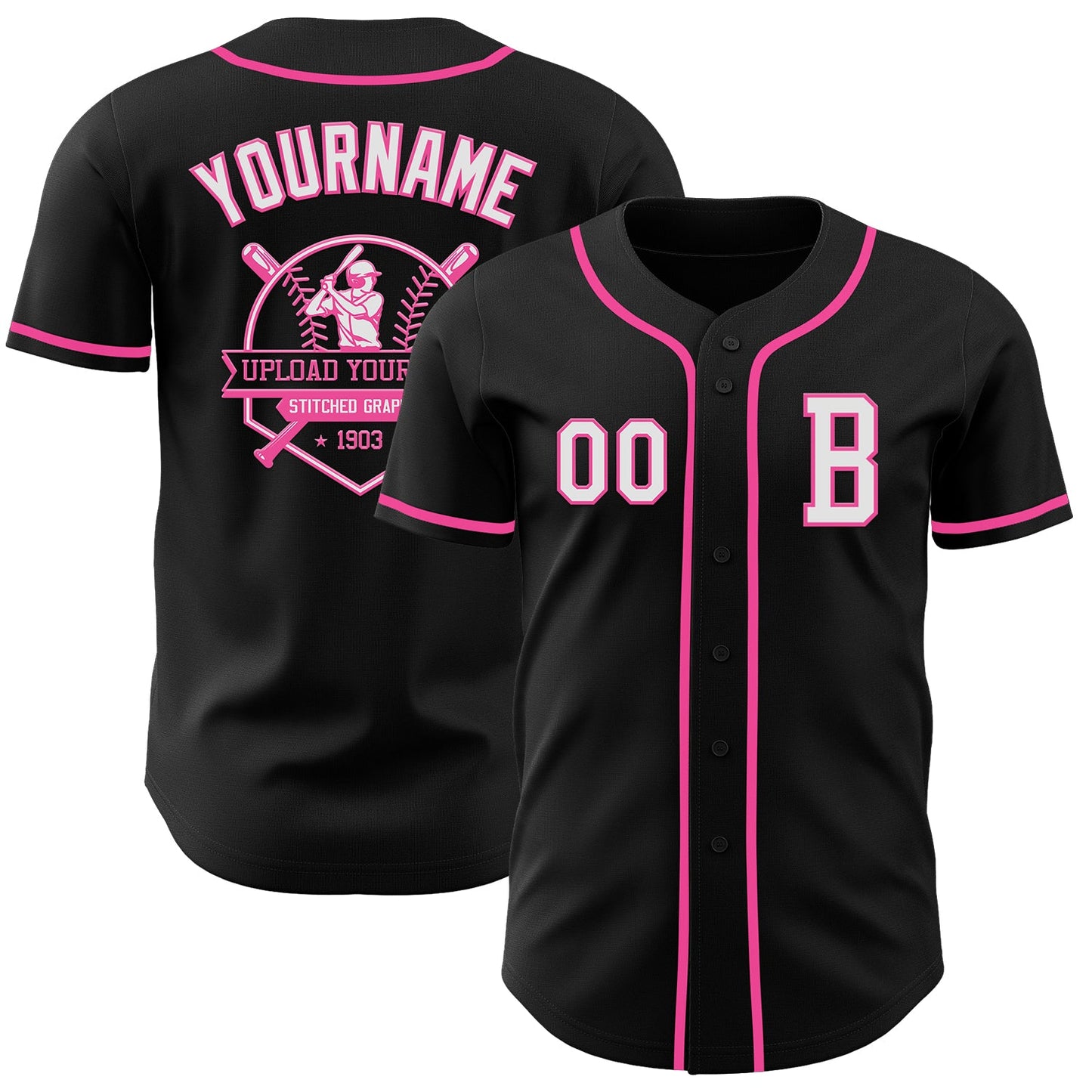 Custom Black White-Pink Authentic Baseball Jersey - Sky-Custom