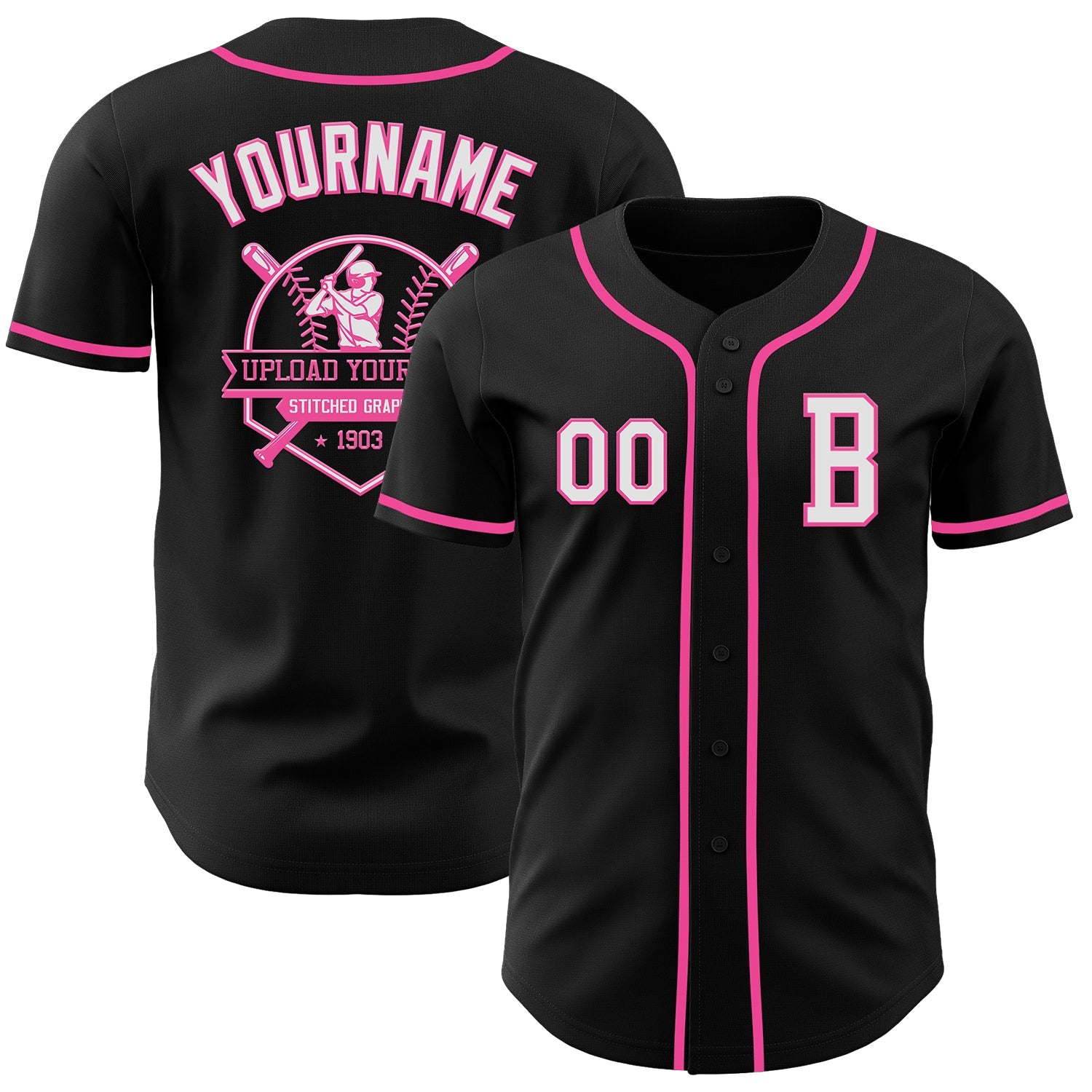 Custom Black White-Pink Authentic Baseball Jersey - Sky-Custom
