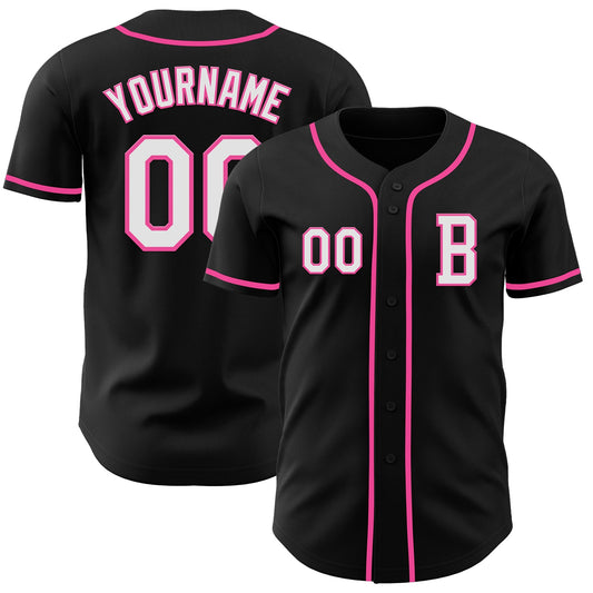 Custom Black White-Pink Authentic Baseball Jersey - Sky-Custom