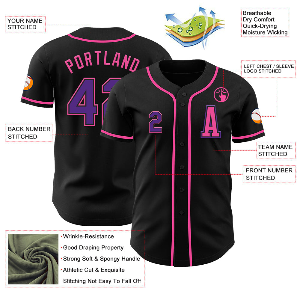 Custom Black Purple-Pink Authentic Baseball Jersey - Sky-Custom