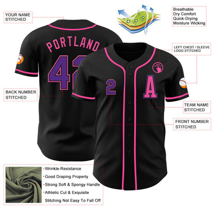 Custom Black Purple-Pink Authentic Baseball Jersey - Sky-Custom