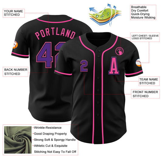 Custom Black Purple-Pink Authentic Baseball Jersey - Sky-Custom