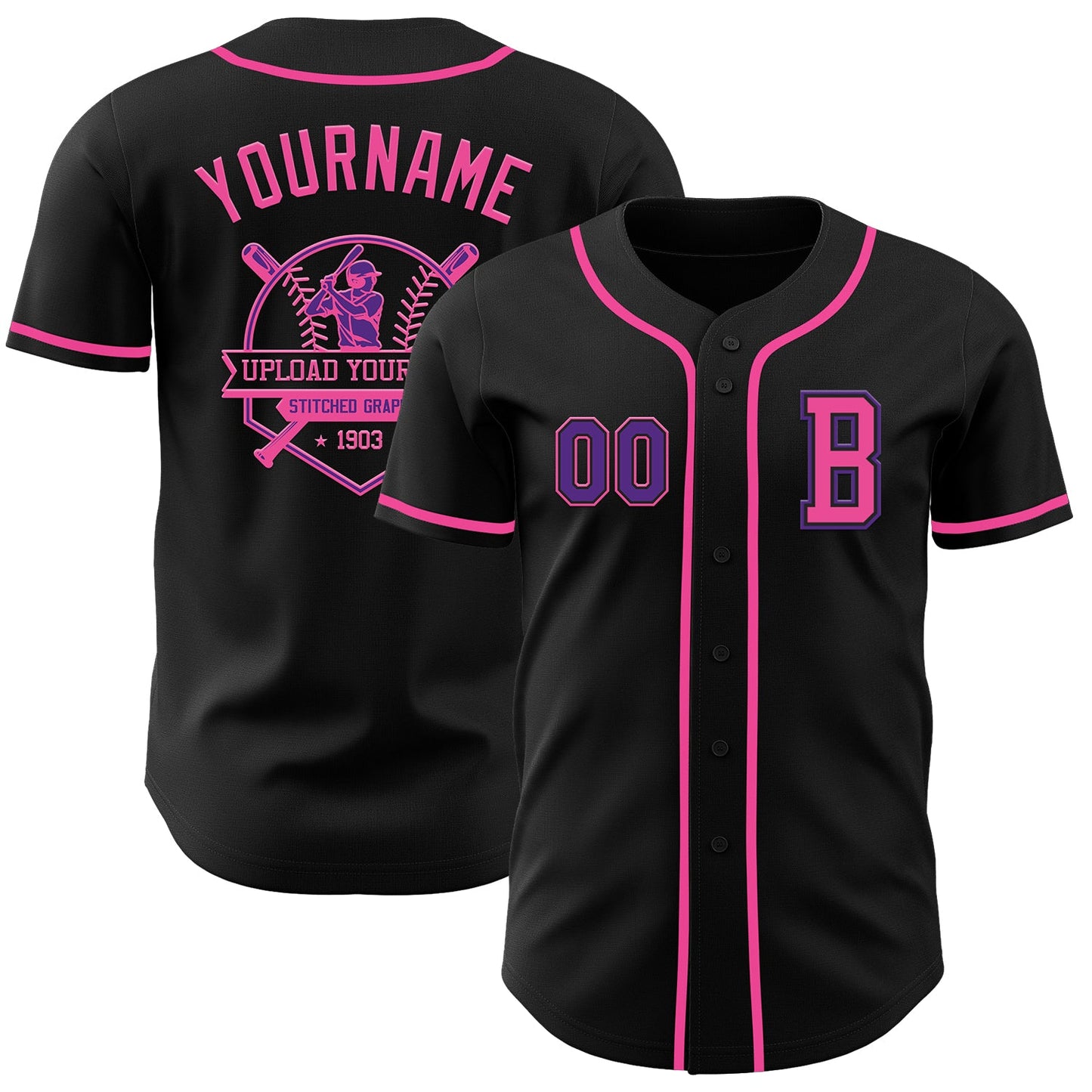 Custom Black Purple-Pink Authentic Baseball Jersey - Sky-Custom