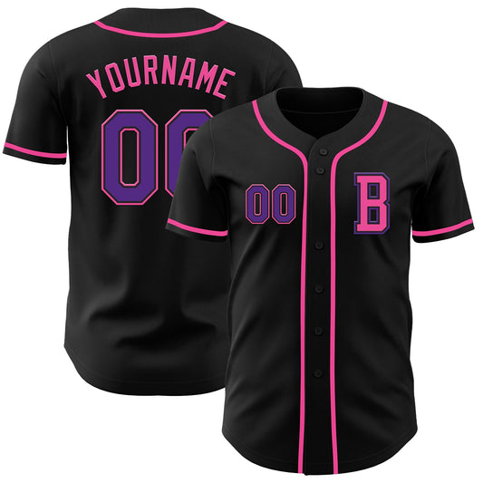 Custom Black Purple-Pink Authentic Baseball Jersey - Sky-Custom
