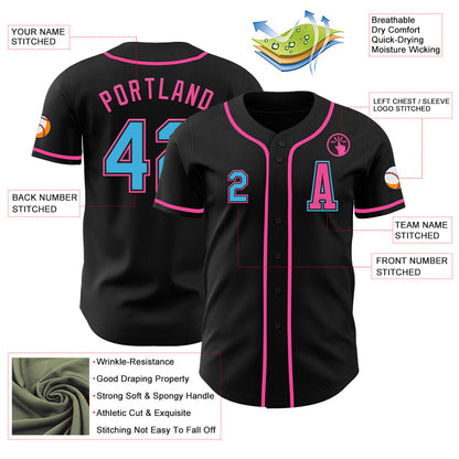 Custom Black Sky Blue-Pink Authentic Baseball Jersey - Sky-Custom