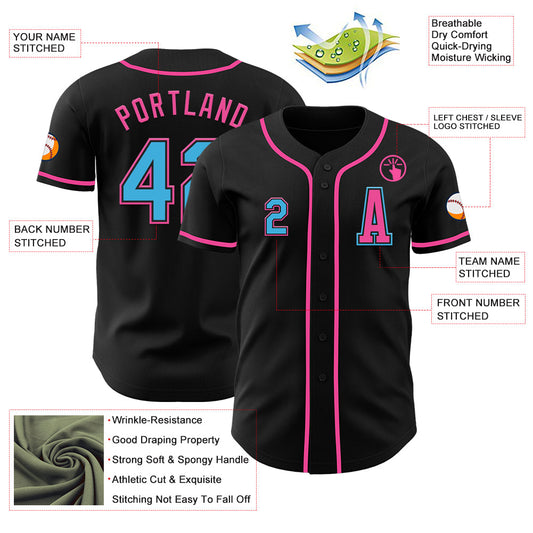Custom Black Sky Blue-Pink Authentic Baseball Jersey - Sky-Custom