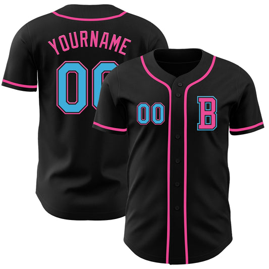 Custom Black Sky Blue-Pink Authentic Baseball Jersey - Sky-Custom