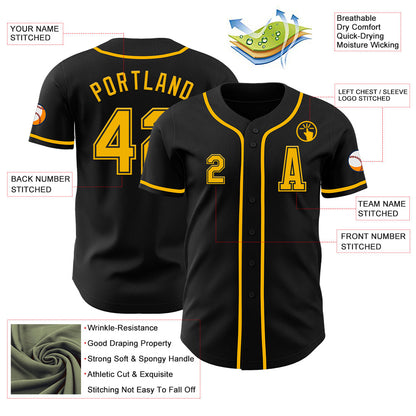 Custom Black Gold Authentic Baseball Jersey - Sky-Custom
