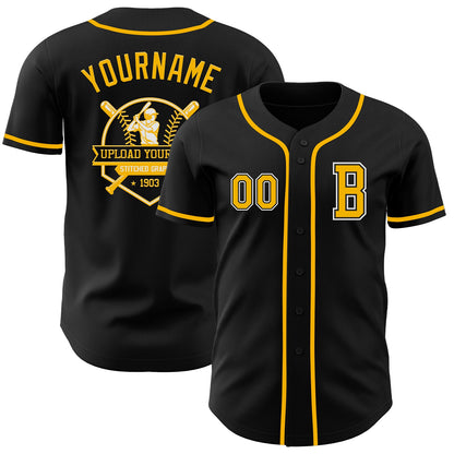 Custom Black Gold-White Authentic Baseball Jersey - Sky-Custom