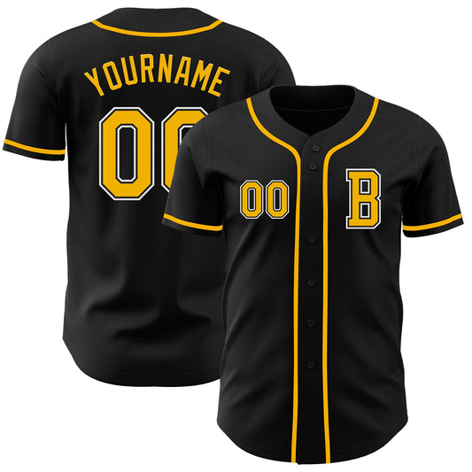 Custom Black Gold-White Authentic Baseball Jersey - Sky-Custom