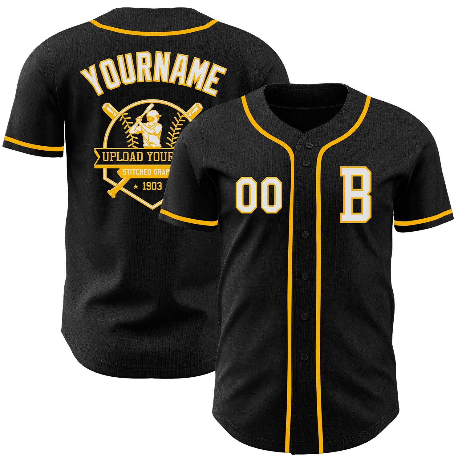 Custom Black White-Gold Authentic Baseball Jersey - Sky-Custom