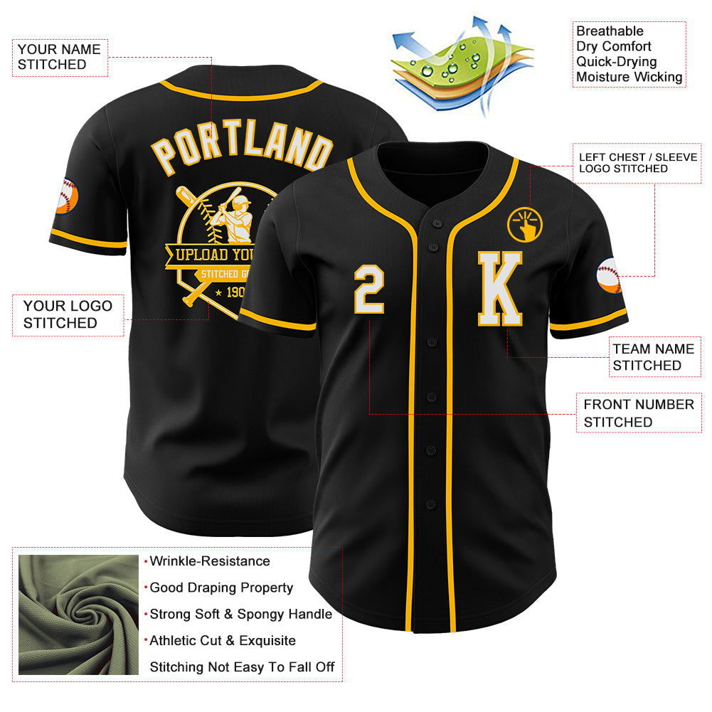 Custom Black White-Gold Authentic Baseball Jersey - Sky-Custom