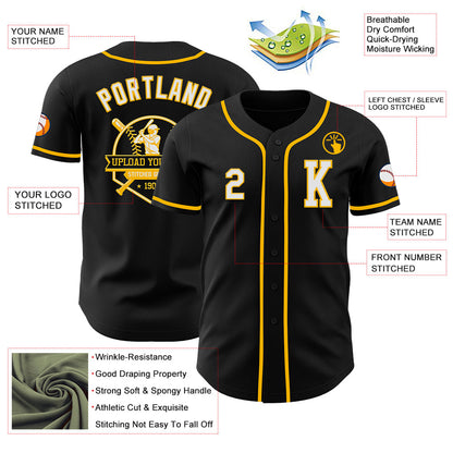 Custom Black White-Gold Authentic Baseball Jersey - Sky-Custom