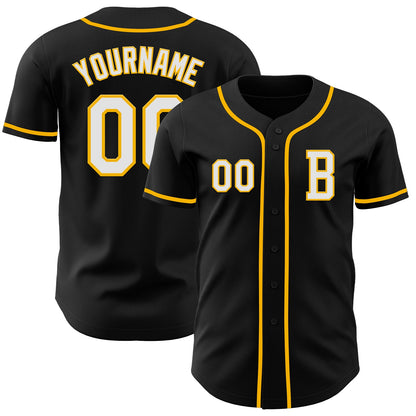 Custom Black White-Gold Authentic Baseball Jersey - Sky-Custom