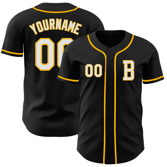 Custom Black White-Gold Authentic Baseball Jersey - Sky-Custom