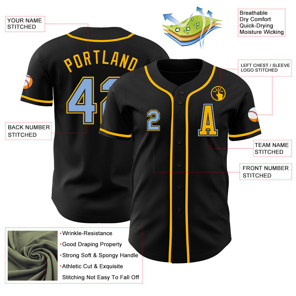 Custom Black Light Blue-Gold Authentic Baseball Jersey - Sky-Custom