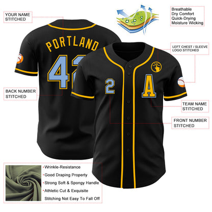 Custom Black Light Blue-Gold Authentic Baseball Jersey - Sky-Custom