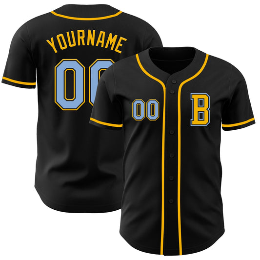 Custom Black Light Blue-Gold Authentic Baseball Jersey - Sky-Custom