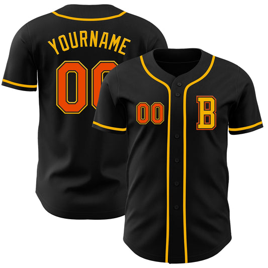 Custom Black Orange-Gold Authentic Baseball Jersey - Sky-Custom