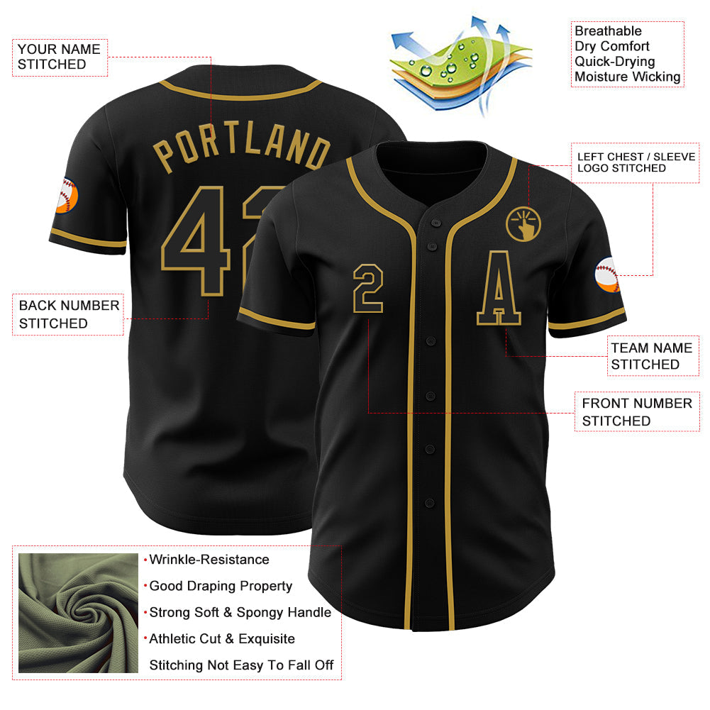 Custom Black Old Gold Authentic Baseball Jersey - Sky-Custom