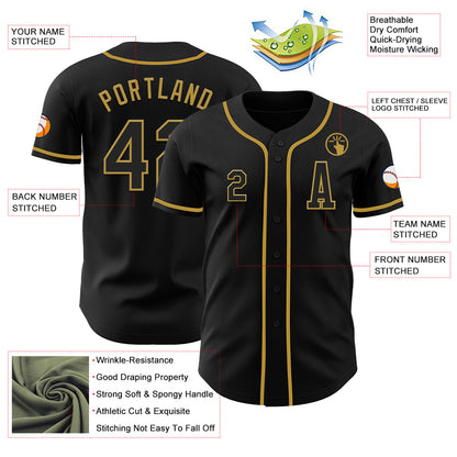 Custom Black Old Gold Authentic Baseball Jersey - Sky-Custom