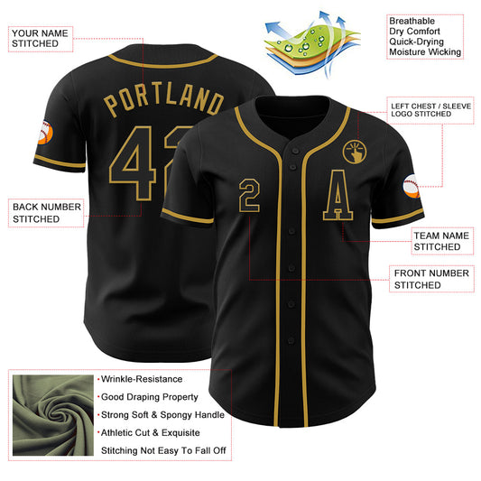 Custom Black Old Gold Authentic Baseball Jersey - Sky-Custom
