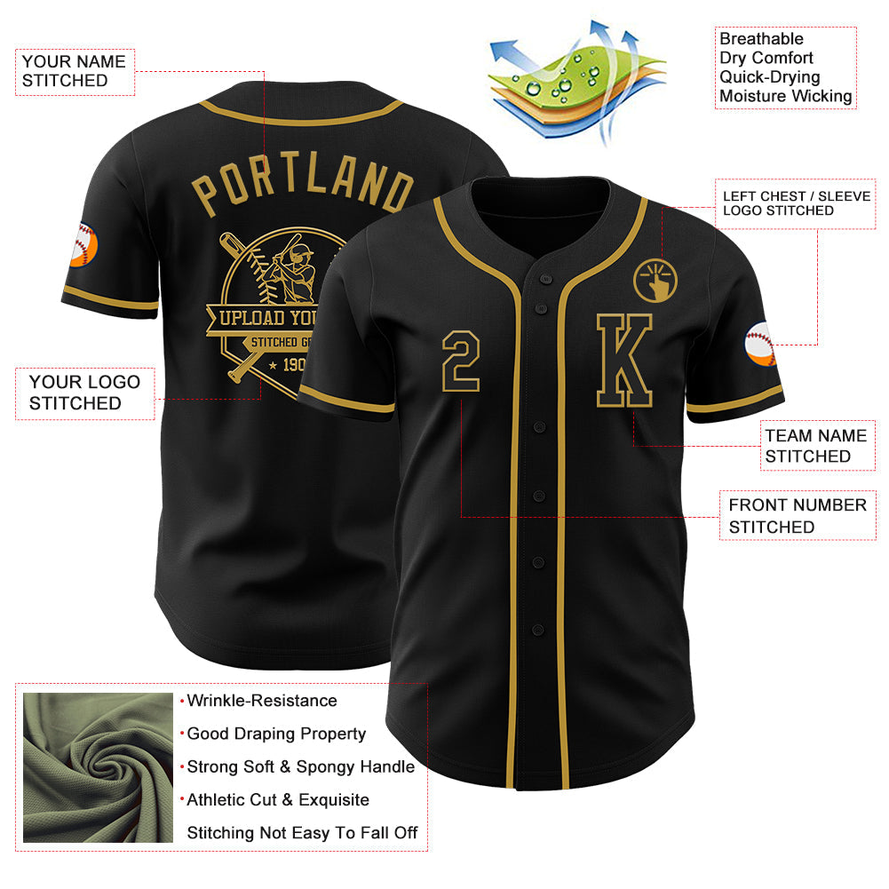 Custom Black Old Gold Authentic Baseball Jersey - Sky-Custom