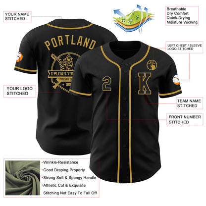 Custom Black Old Gold Authentic Baseball Jersey - Sky-Custom
