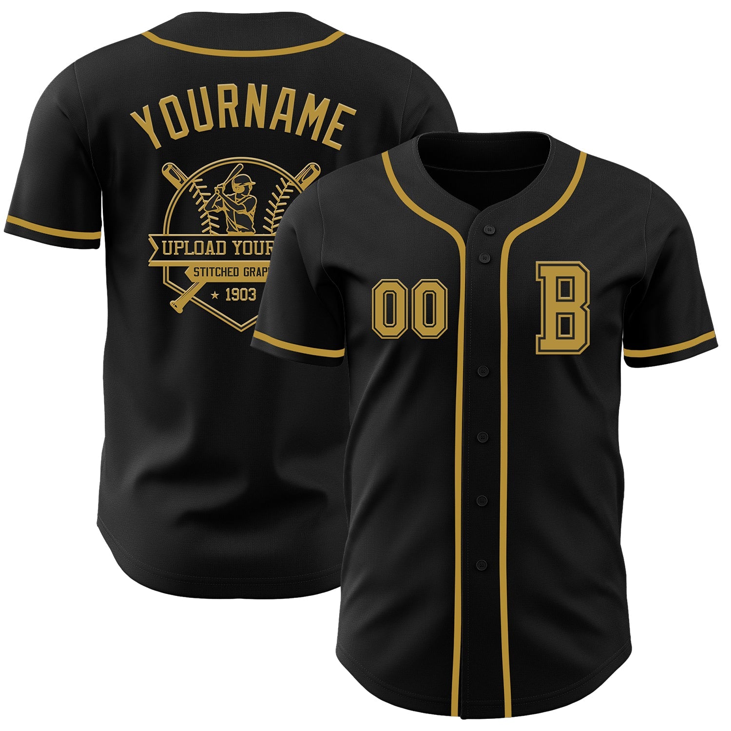 Custom Black Old Gold Authentic Baseball Jersey - Sky-Custom