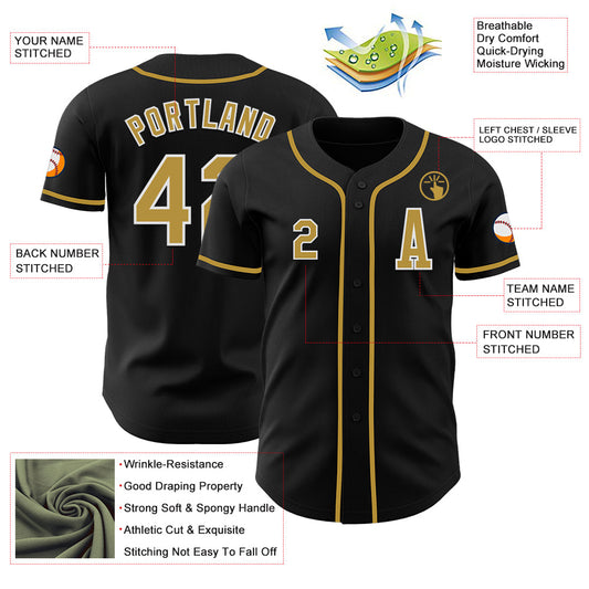 Custom Black Old Gold-White Authentic Baseball Jersey - Sky-Custom