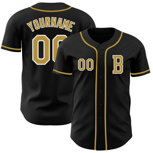 Custom Black Old Gold-White Authentic Baseball Jersey - Sky-Custom