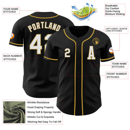 Custom Black White-Old Gold Authentic Baseball Jersey - Sky-Custom